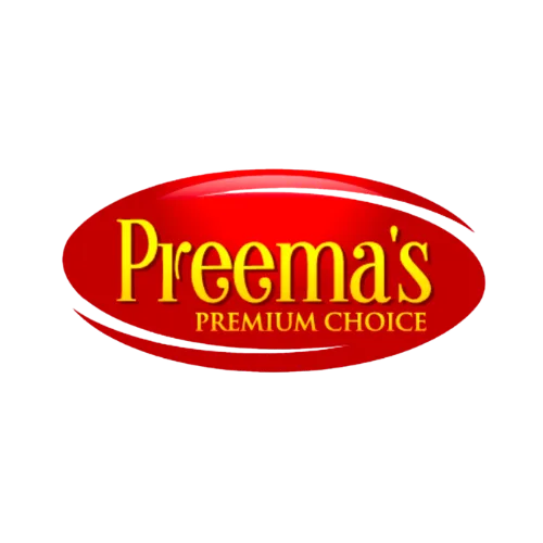 Red and gold Preema’s Premium Choice logo on black background.