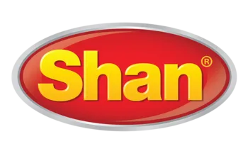 Shan logo featuring bold yellow text on a vibrant red background, representing quality spices.