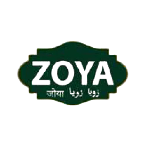 Zoya logo badge in green and gold with elegant emblem design.